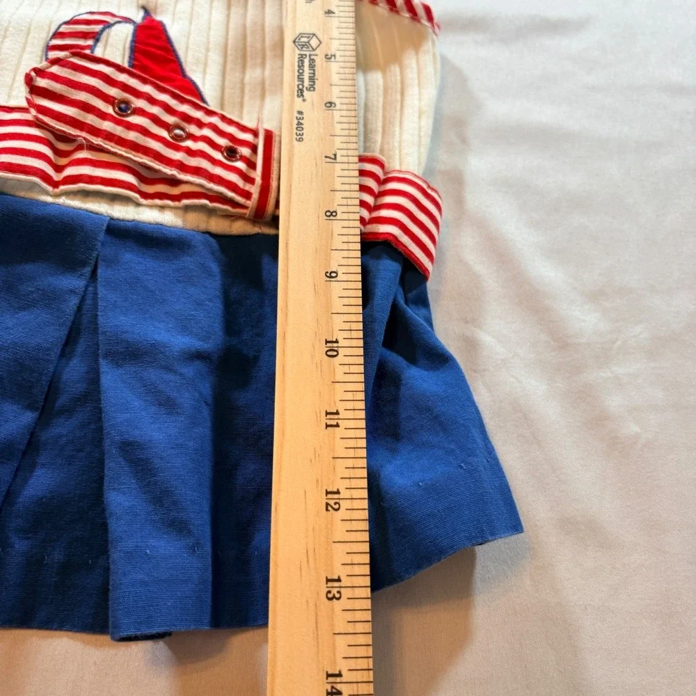 Vintage Nautical Sailboat Dress Girls Size 3 Sleeveless Striped Belt Blue Red